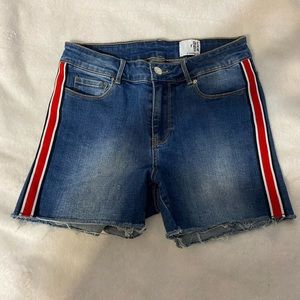 3/$22. Denim Shorts with Red and White Stripes. Size Medium.
